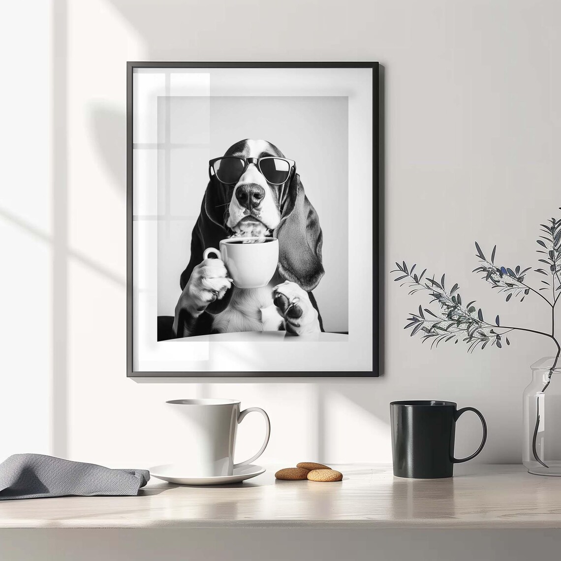 Basset Hound Coffee Print, Black And White Dog Decor - Image 3