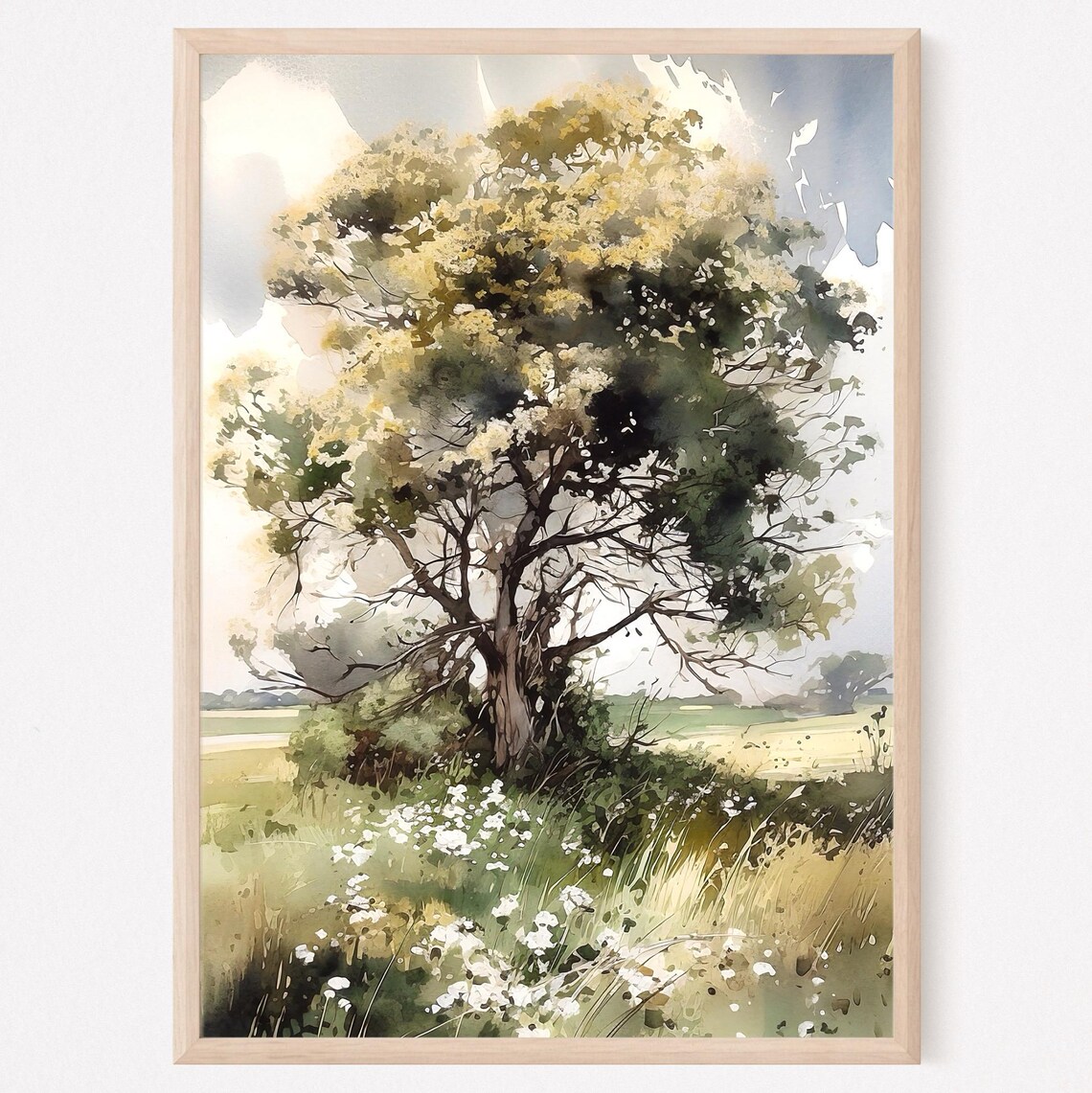 Tree Painting Summer Country Landscape Watercolor Art Print