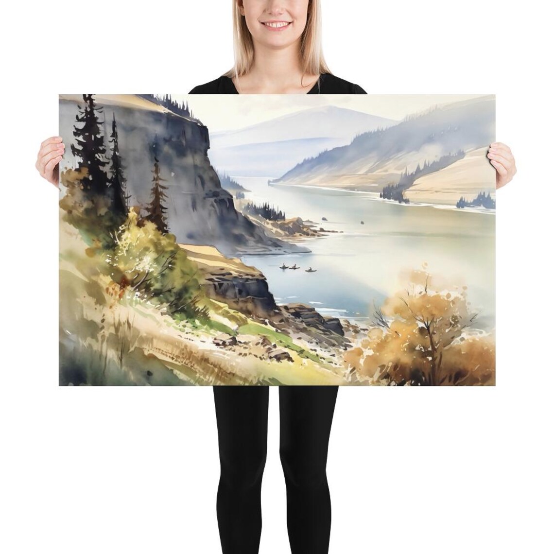 Columbia River Watercolor Panorama Travel Poster - Image 5