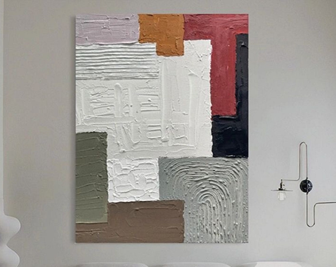 Red Ochre Gray Green Impasto Blocks Textured Modern Decor Poster