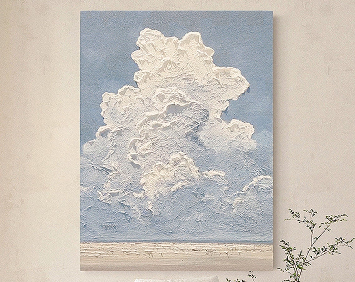 Thick Textured White Cloud Towering in a Blue Sky Minimal Art Poster