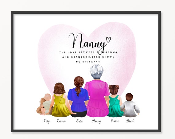 Grandma Personalized Gift Grandmother Gift From Grandchildren Grandma Birthday Gift Nana Granny Portrait With Grandchildren