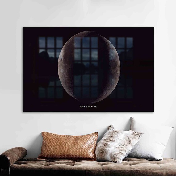 Glass Printing Art Just Breathe Full Moon Landscape Wall Black Tempered Contemporary