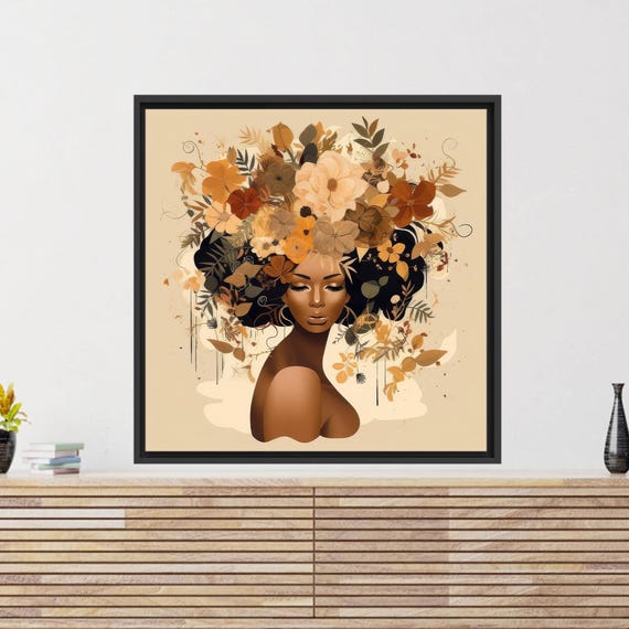 African Woman Canvas With Flower Wall Art Large Modern Print Personalized Gift For Him