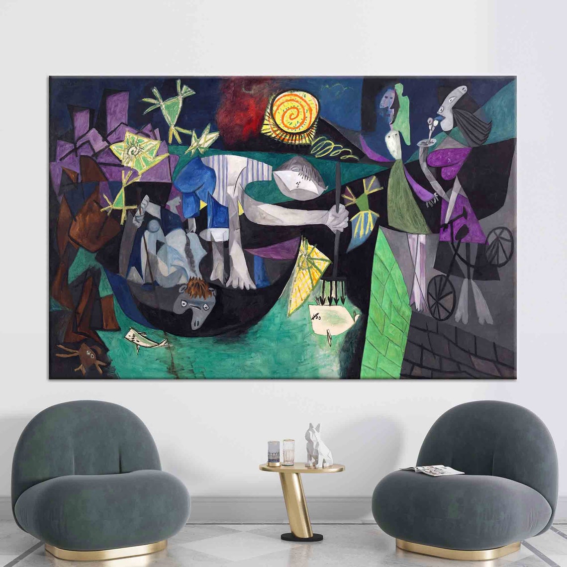 Picasso Night Fishing at Antibes Cubist Masterpiece Style Poster