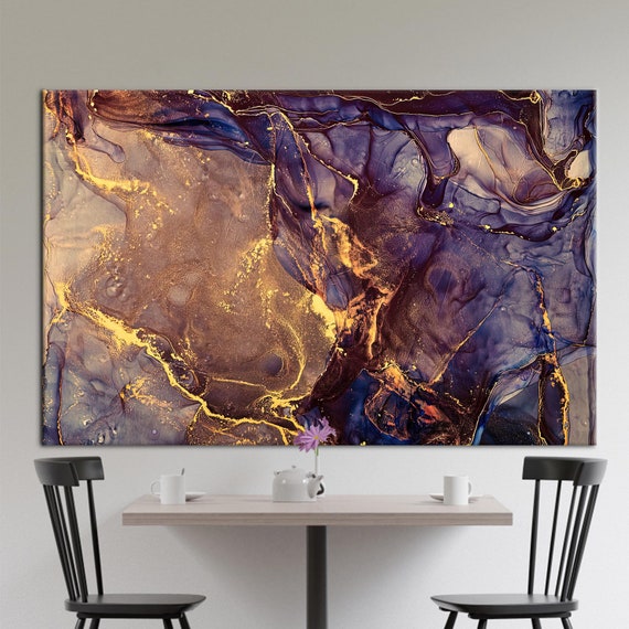Purple And Gold Marble Printed Canvas Luxury Modern Art Abstract Artwork