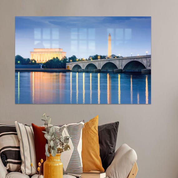 River Landscape Glass Decor View Art Personalized Gift For Her Washington City Wall Room
