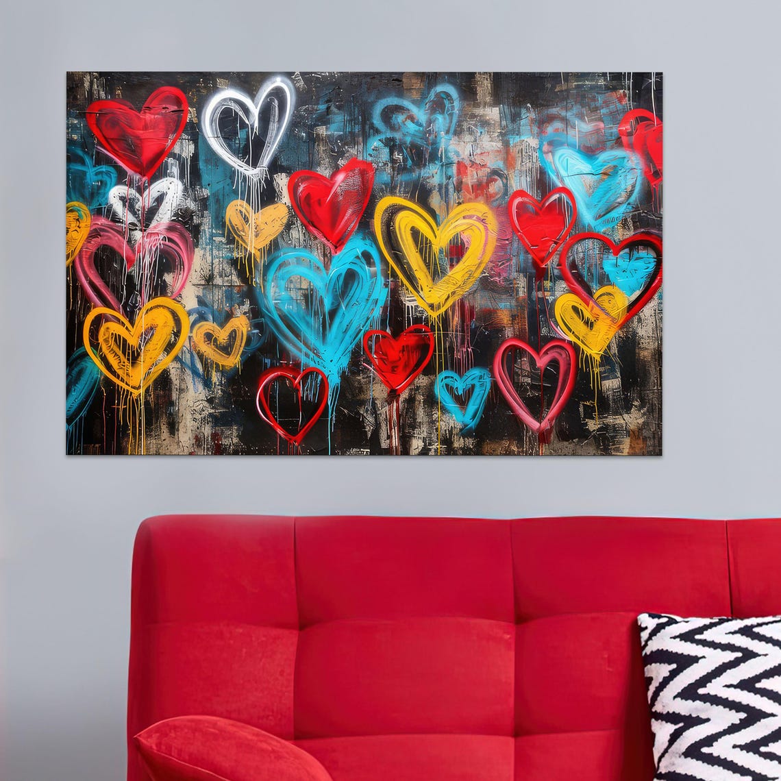 Colorful Hearts Street Art Graffiti Love Theme Art Drips Poster