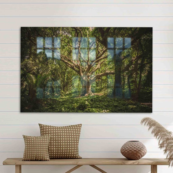 Glass Wall Art Printing Forest View Nature Tree Decor Green