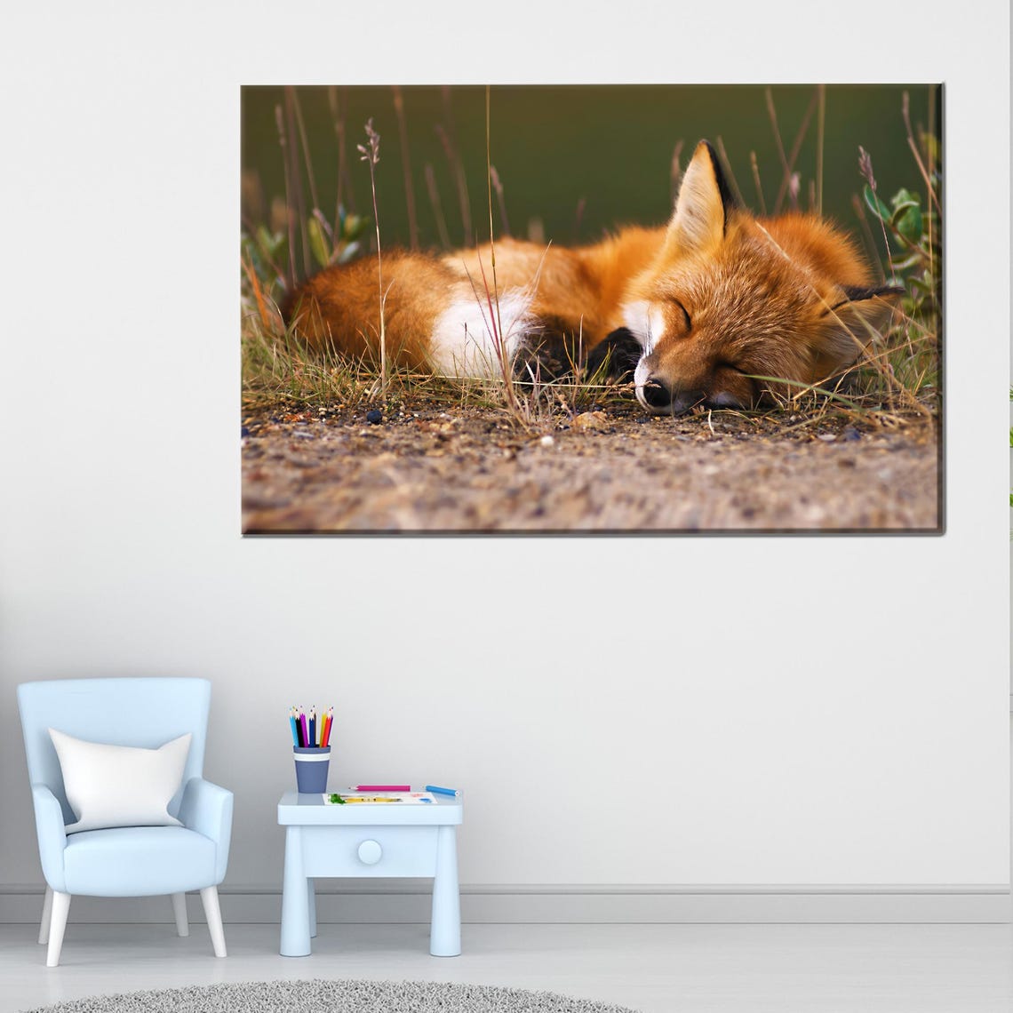 Wall Decoration Sleeping Fox 3d Canvas Cute Poster Large Art Animal Home Decor