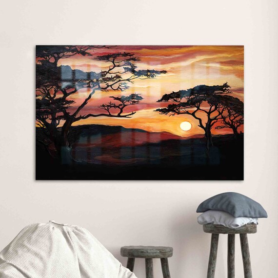 African Savannah Sunset Acacia Trees Silhouette Landscape Poster