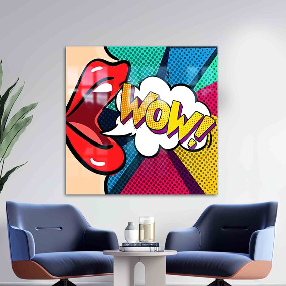 Vibrant Pop Art Wow Comic Speech Bubble Red Lips Retro Poster