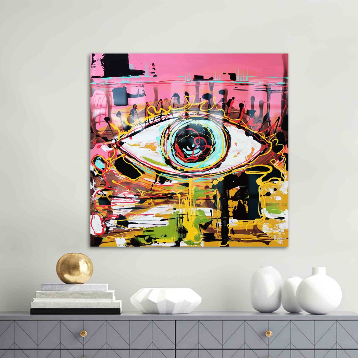 Bold Graffiti Eye Abstract Splatter Pink Black Modern Art Wall Poster