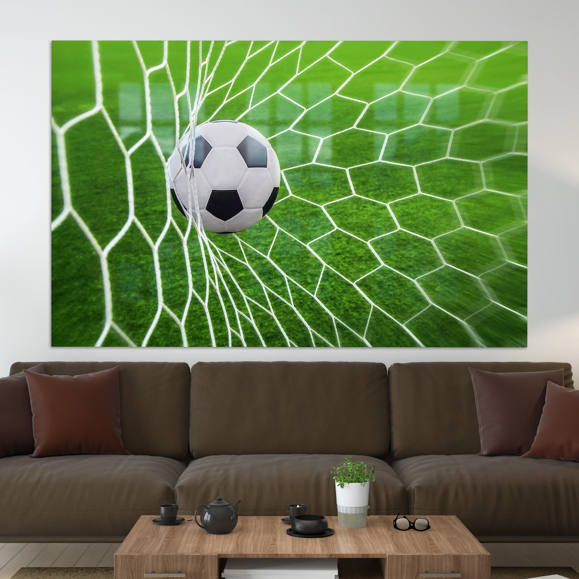 Soccer Ball Striking Goal Net Action Sports Photography Wall Art