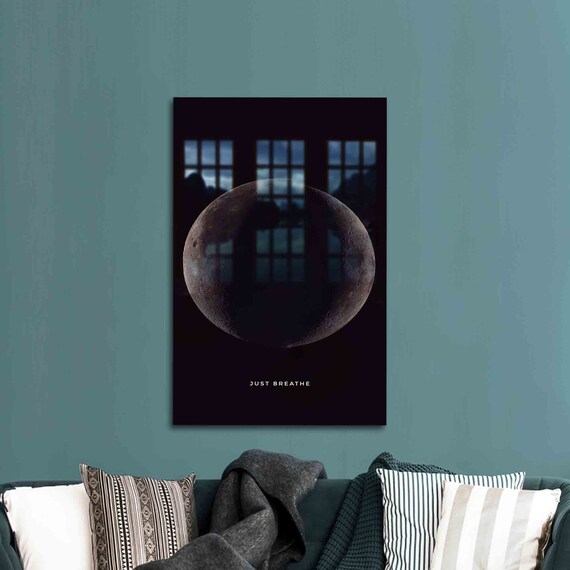Glass Wall Art Decoration Just Breathe Motivational Moon Landscape Printing Decor