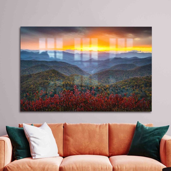 Wall Decor Glass Art Printing Mountain Landscape View Decoration Nature