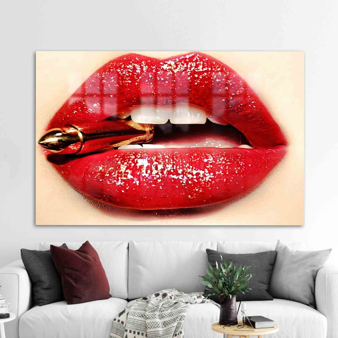 Red Glitter Lips Lipstick Pop Art Glam Fashion Photography Poster