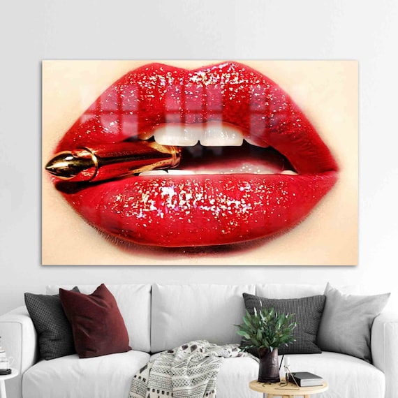 Red Glitter Lips Lipstick Pop Art Glam Fashion Photography Poster