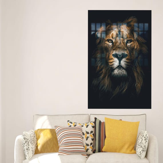Lion Lover Gift Wall Hanging Bridesmaid Gifts Glass Art Animal Decor Man Cave Large Canvas Personalized