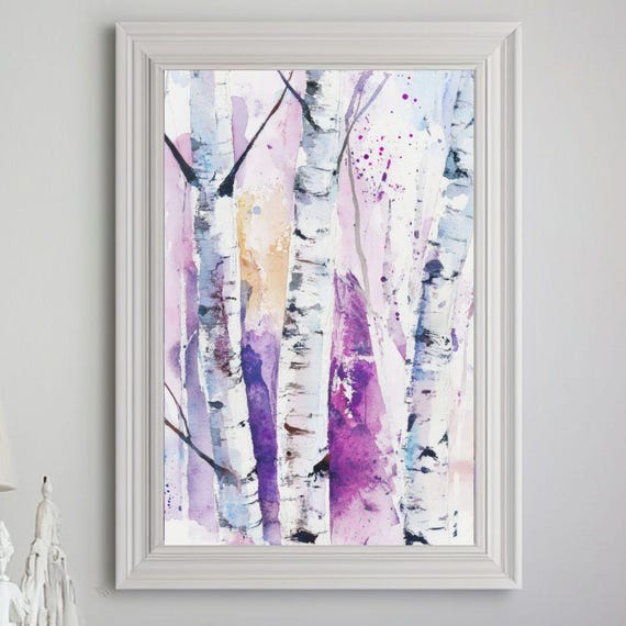 Birch Forest Watercolor Tree Artwork, Art Print