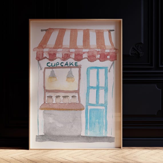 Cupcake Shop Farmhouse Kitchen Country Kitchen Kitchen Wall Art Retro Kitchen Watercolor Painting Farmhouse Wall Art