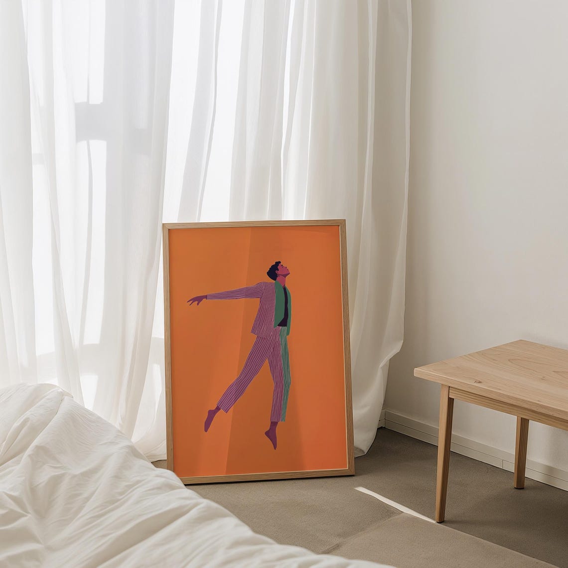 Dancing Man Striped Suit Orange Ground Modern Art Wall Poster - Image 4
