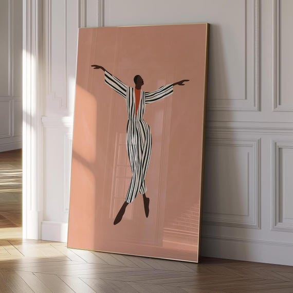 Dancing Woman Abstract Stripe Large Wall Print Contemporary Artwork Minimalist Living Room Wall Art Print