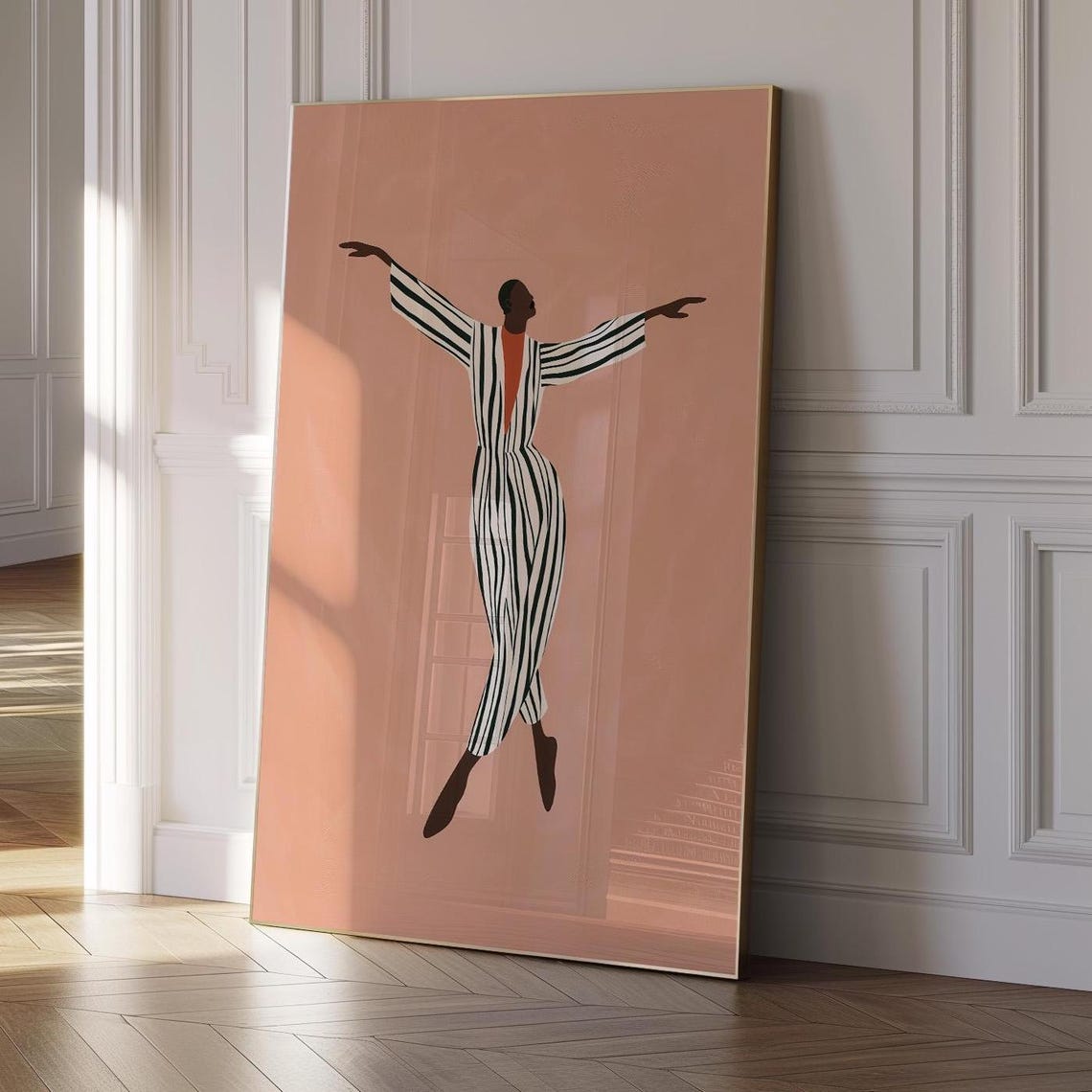 Striped Jumpsuit Dancer on Terracotta Minimalist Dance Poster