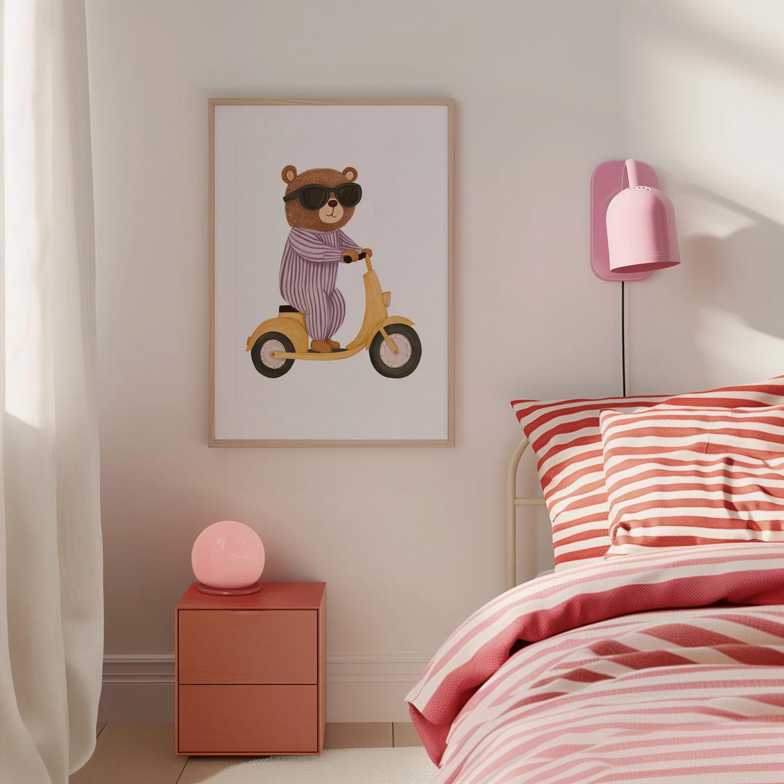 Happy Cool Bear Riding Yellow Scooter Pajamas Nursery Poster - Image 5