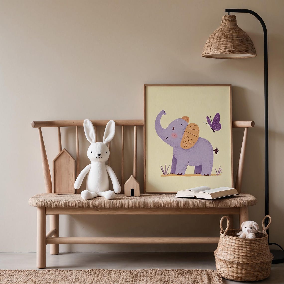 Cute Purple Baby Elephant With Butterfly Nursery Animal Poster - Image 2