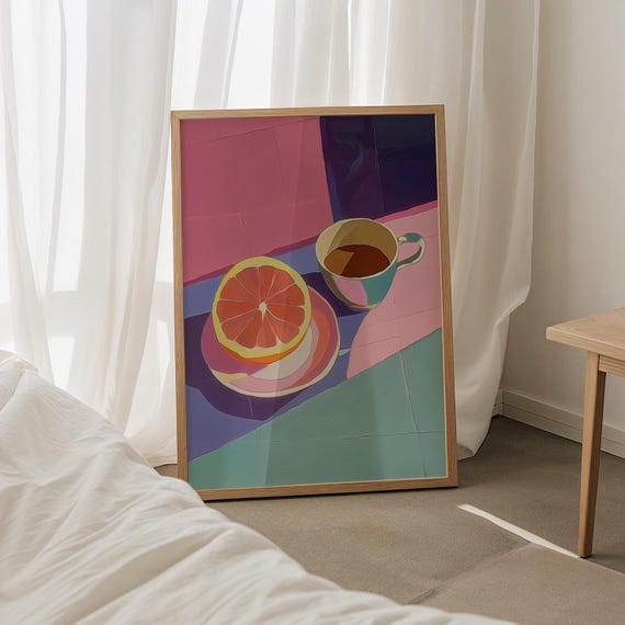 Coffee And Grapefruit Abstract Large Wall Art Contemporary Artwork Colorful Minimalist Print Coffee Lover Wall Art