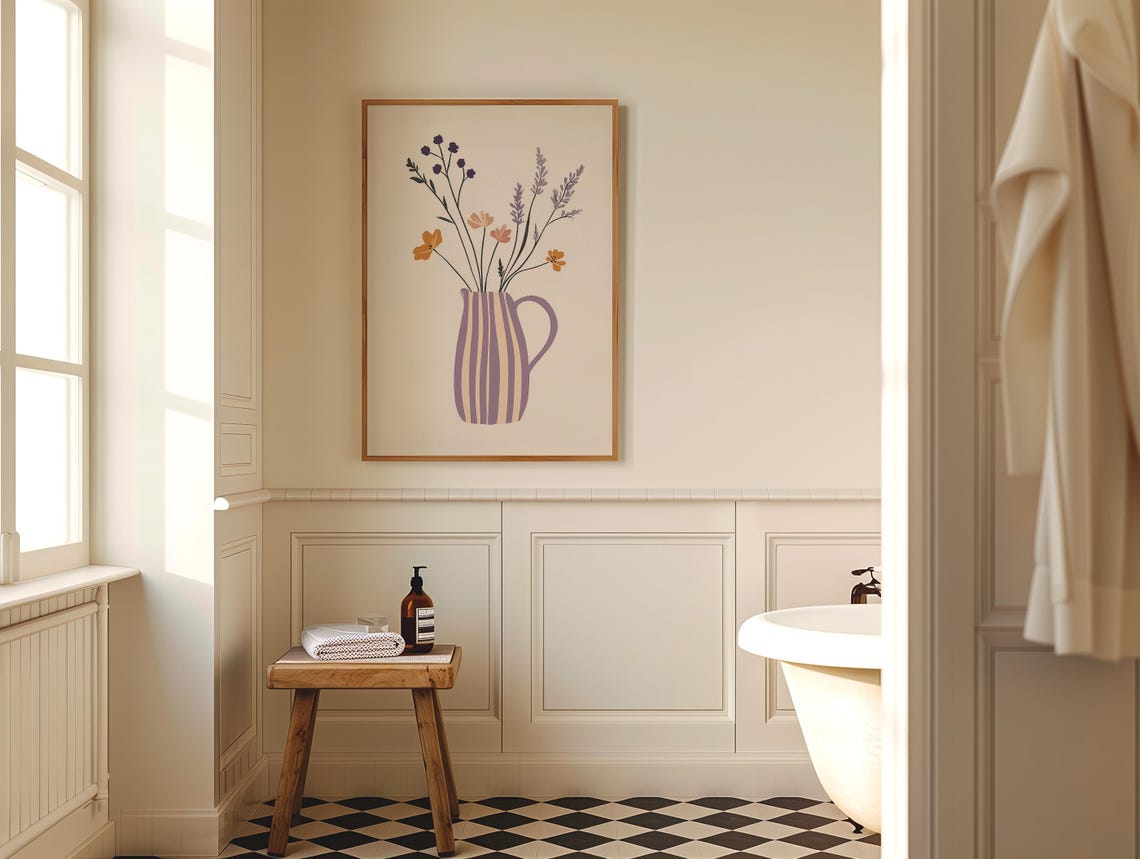 Delicate Wildflower Bouquet Striped Vase Minimalist Botanical Poster - Image 5