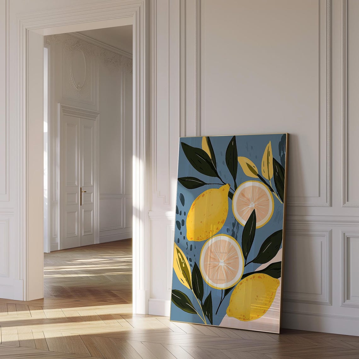 Zesty Lemon Botanical Illustration Blue Kitchen Citrus Poster - Image 2