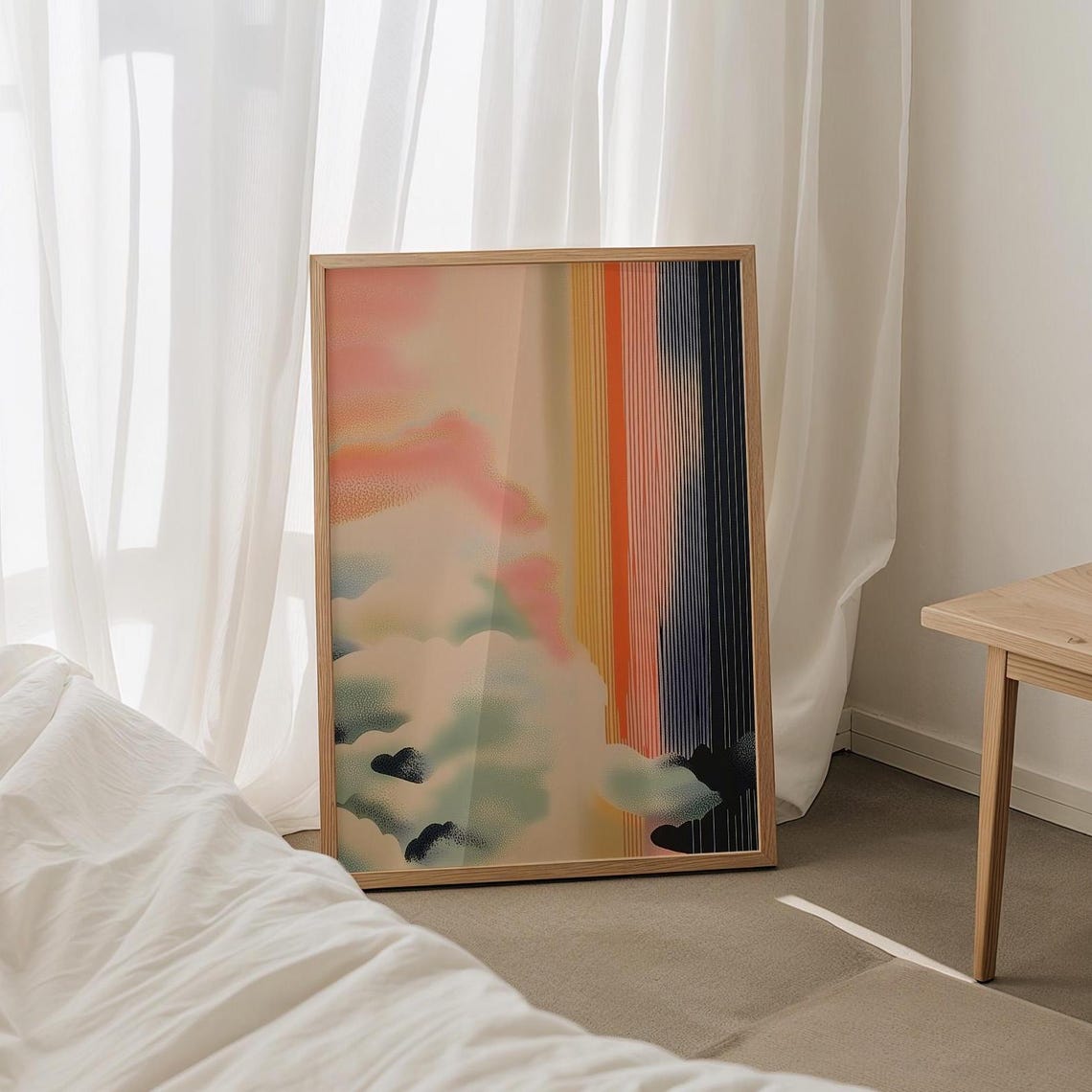 Japanese Abstract Pastel Clouds with Colorful Stripes Poster