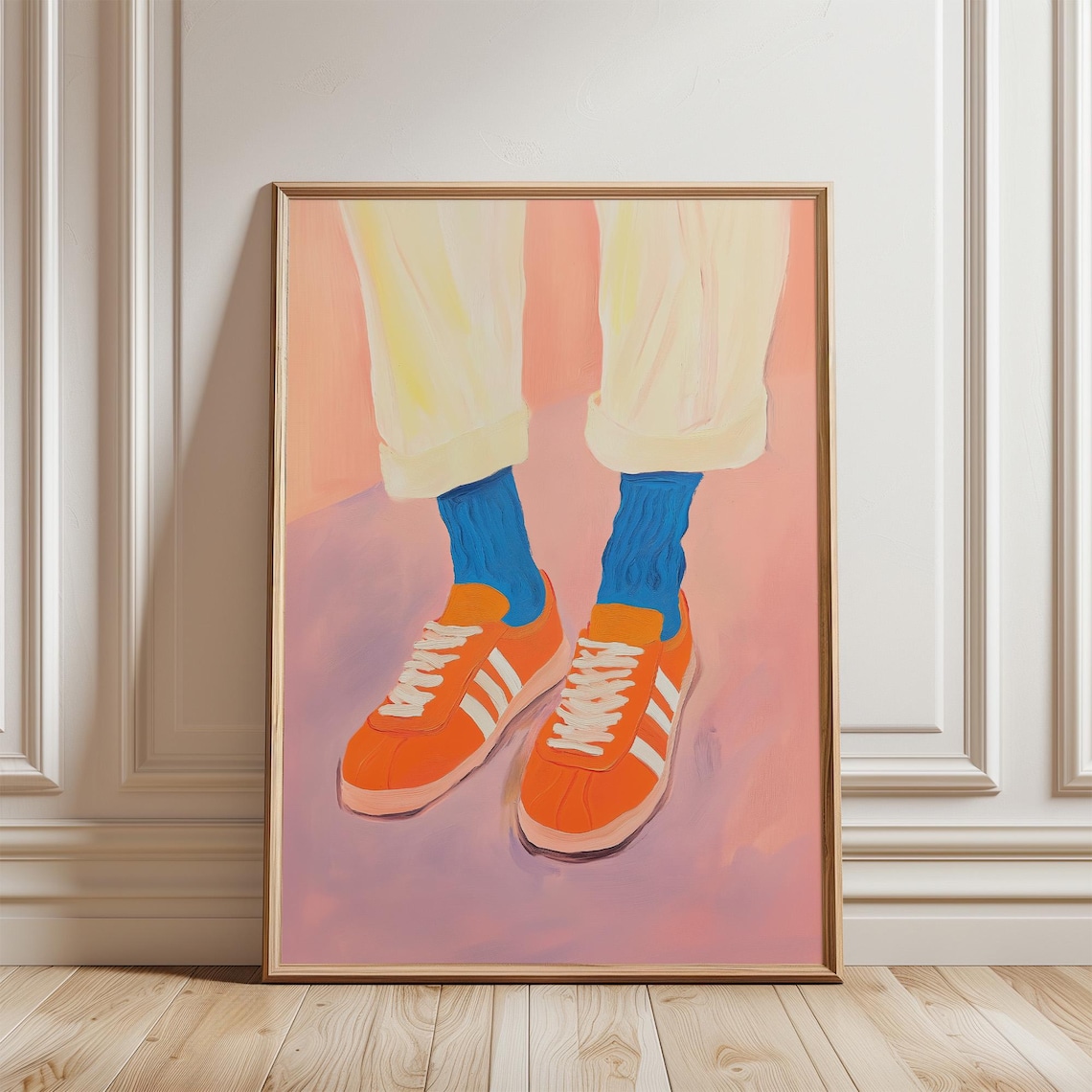 Retro Orange Sneakers With Stripes 70s Fashion Illustration Poster