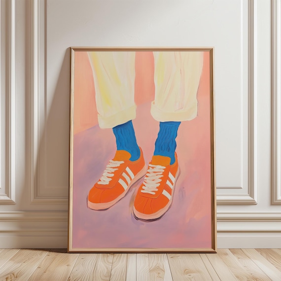 Orange Sneakers Art Print Abstract Wall Art Mid Century Modern Vibrant Colors Funky Illustration Print Retro 70s Fashion Poster