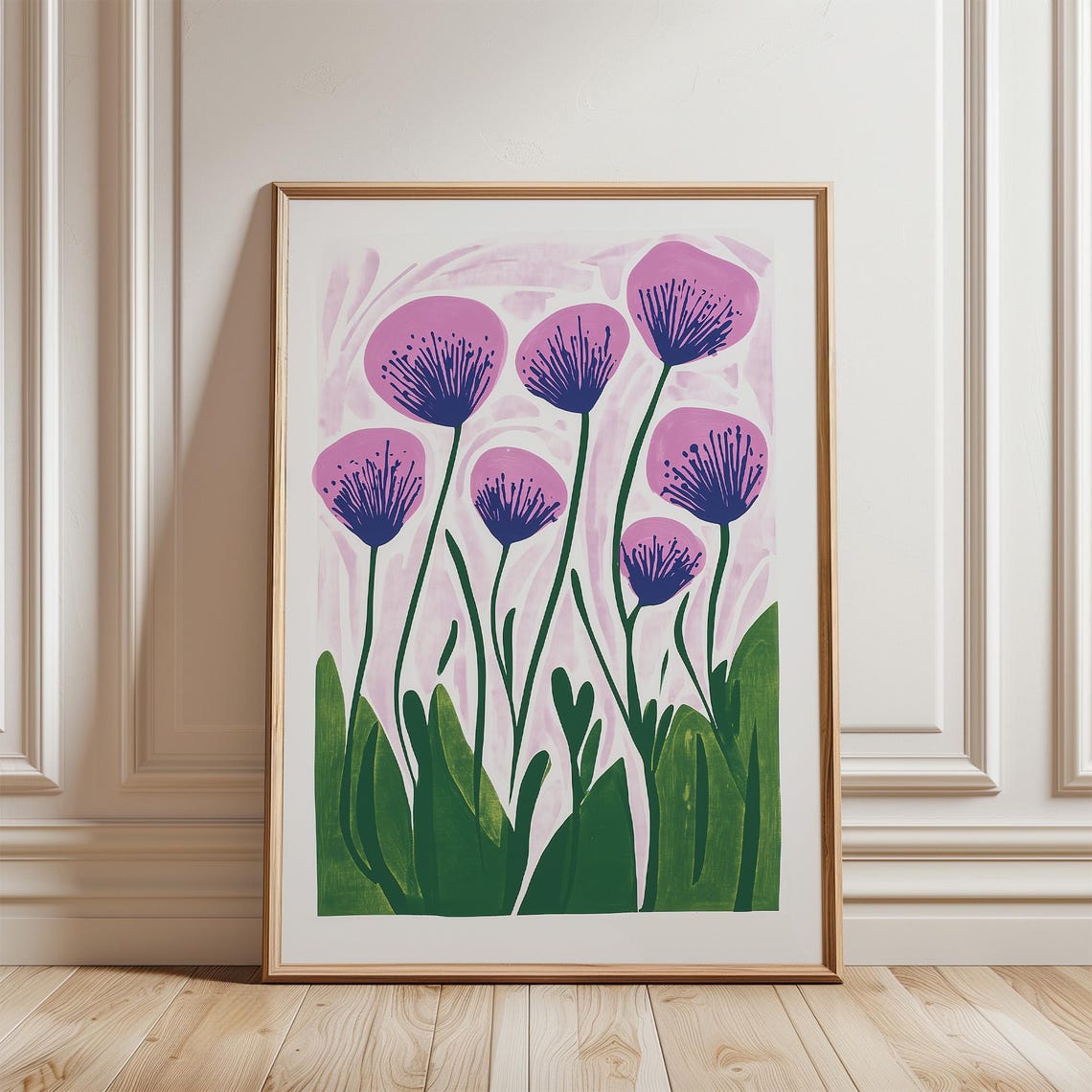 Cheerful Purple Wildflowers Folk Art Botanical Colorful Decor Poster
