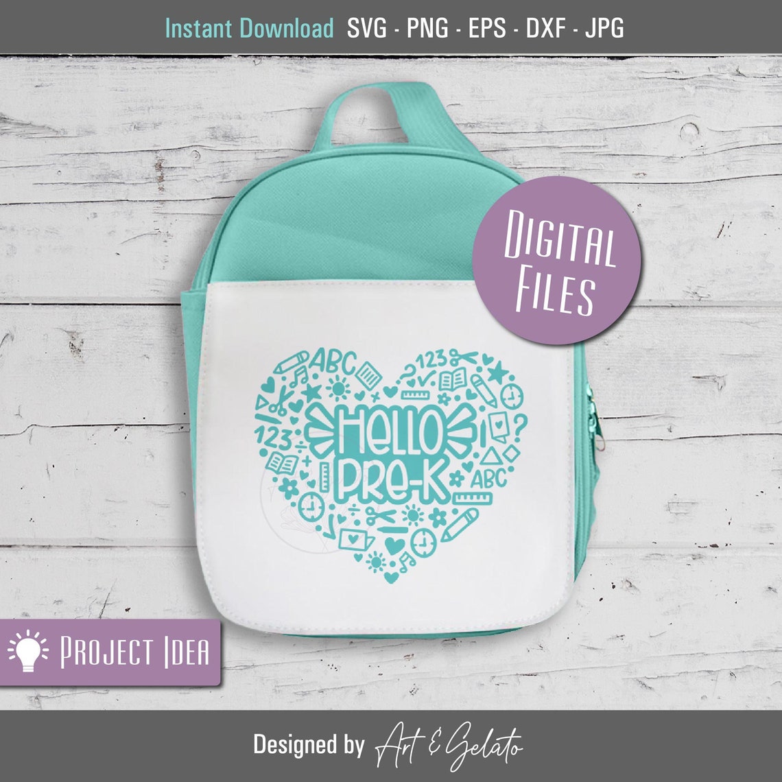 Hello Pre-K School Heart Teacher Doodle Cut File Design Poster - Image 2