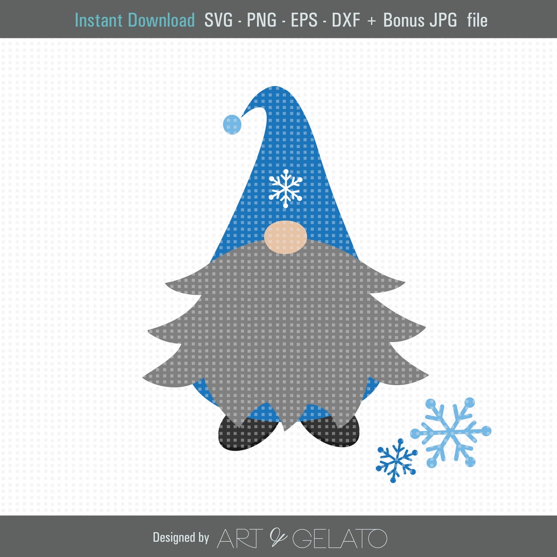Nordic Blue Snowflake Gnome Christmas Winter Holiday Decor Poster