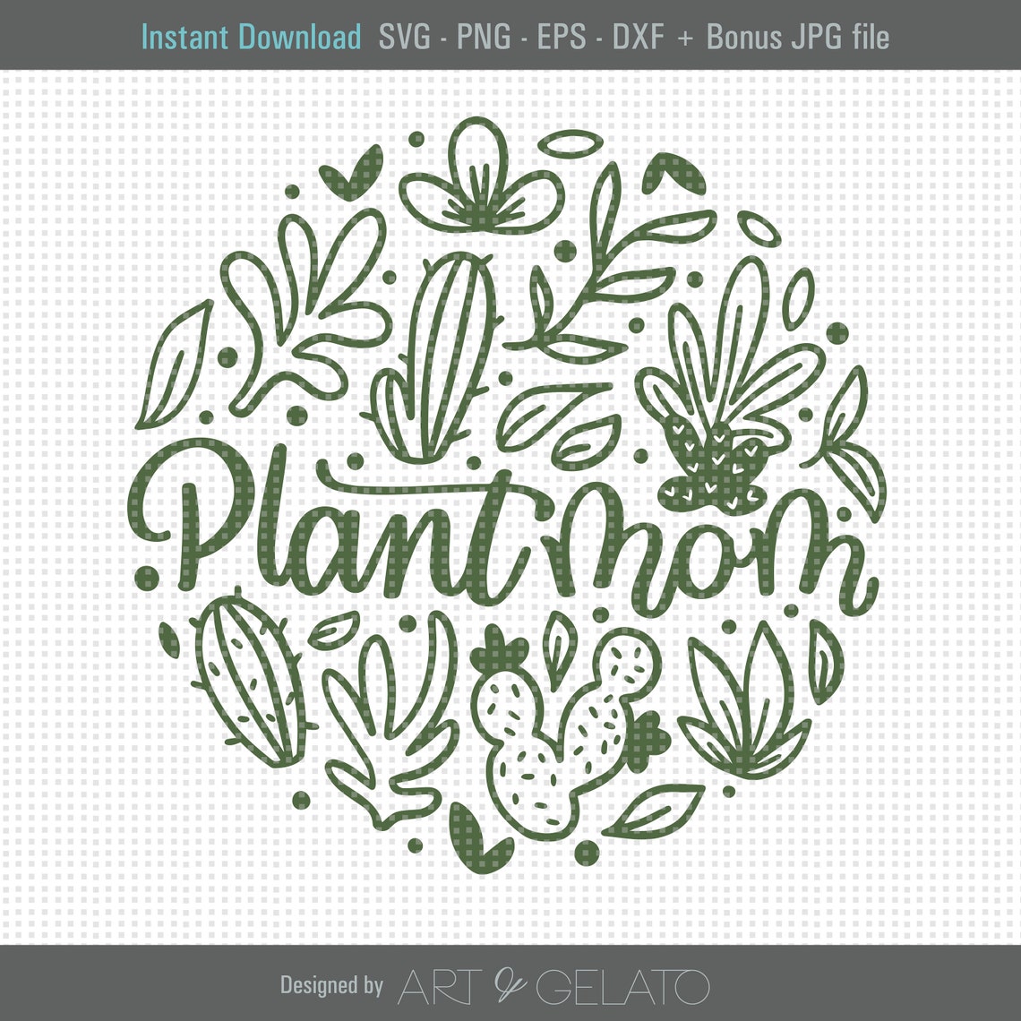 Plant Mom Green Succulent Cactus Circle Digital Design Poster