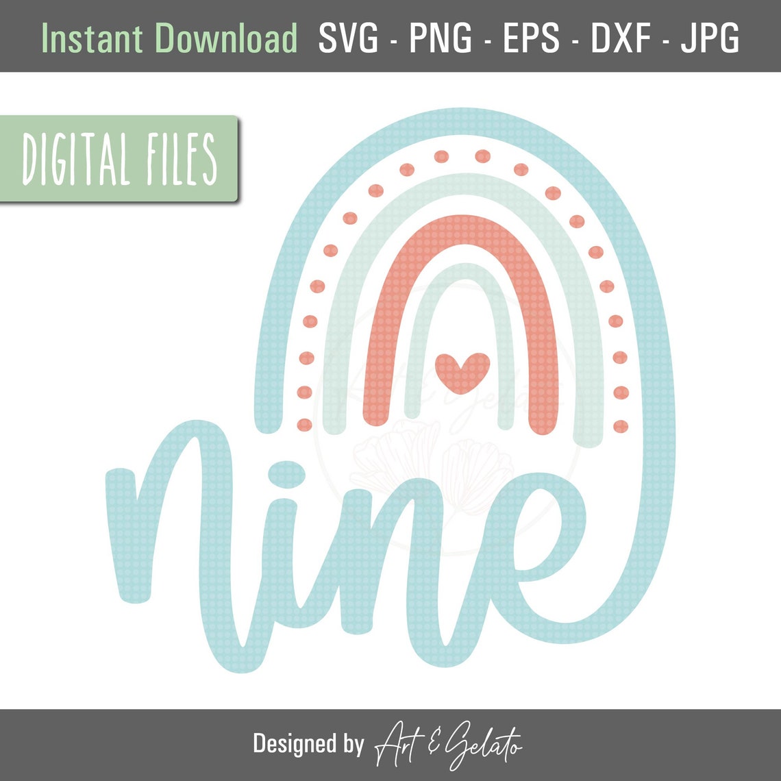 Nine Rainbow Birthday Pastel Arch Script Digital Design Poster