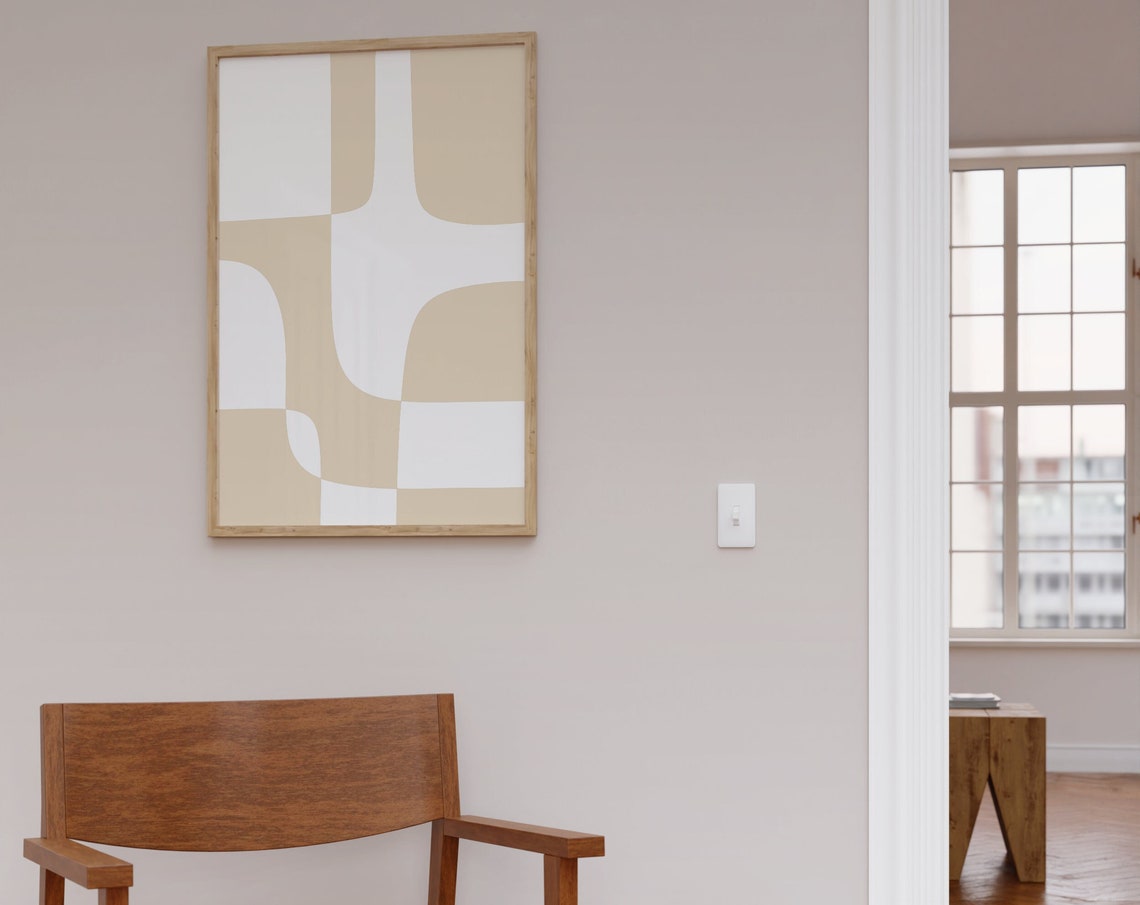 Beige And White Geometric Puzzle Blocks Abstract Wall Poster - Image 4