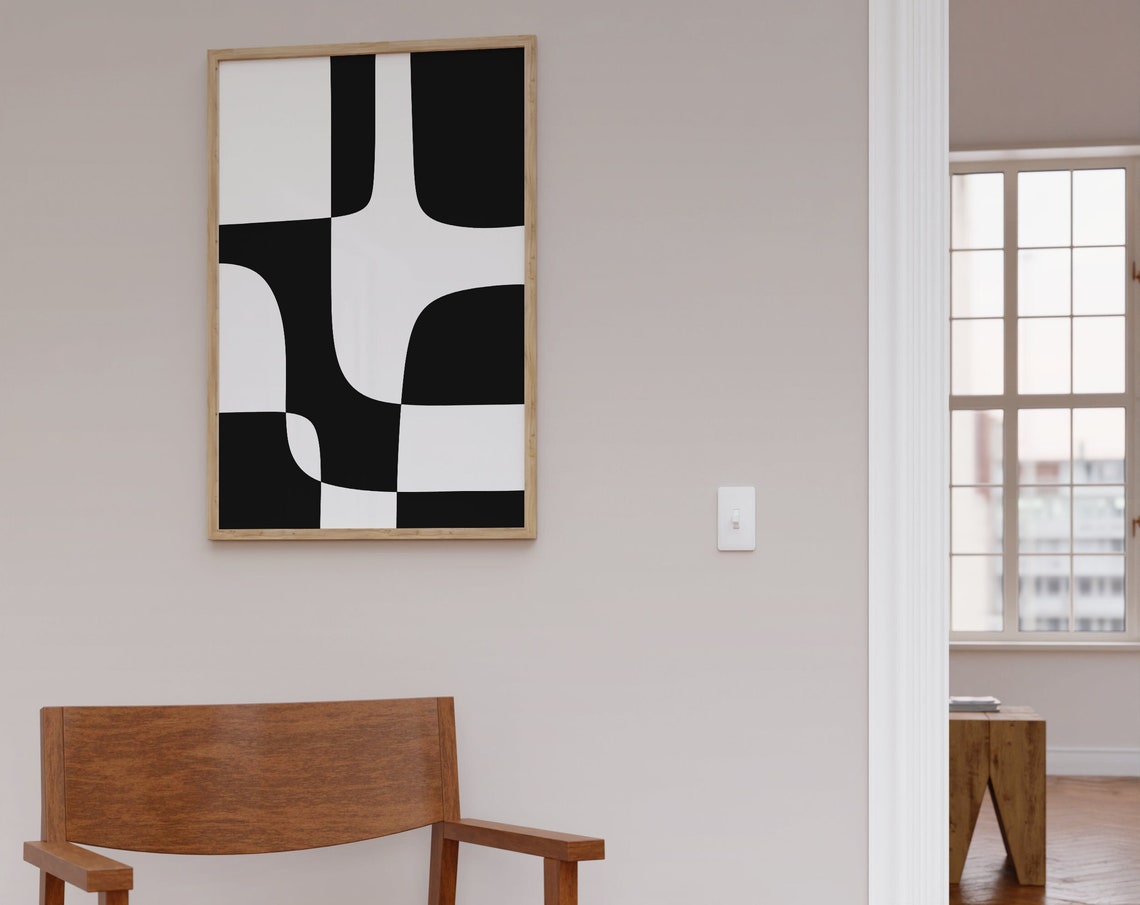 Black And White Geometric Puzzle Blocks Abstract Wall Poster - Image 4