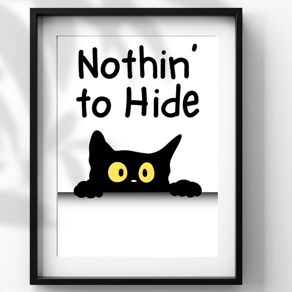Nothin To Hide Peeking Black Cat With Yellow Eyes Bathroom Poster