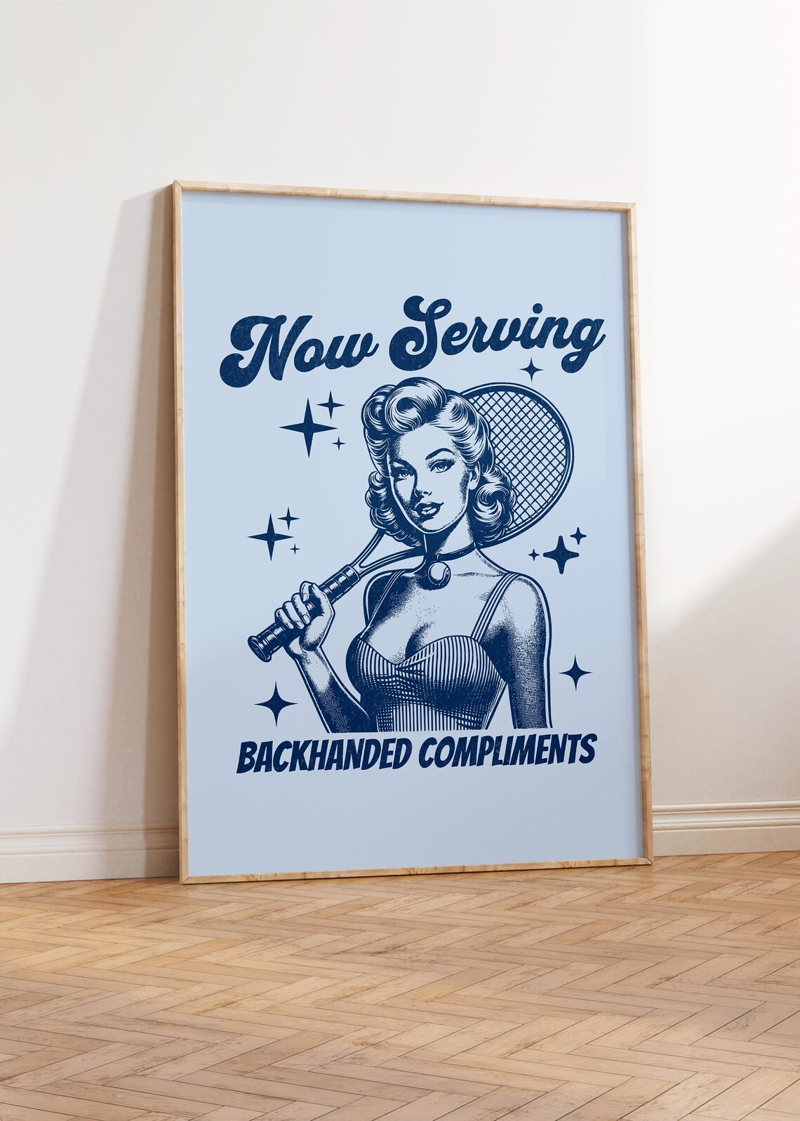 Now Serving Backhanded Compliments Retro Tennis Girl Quote Poster - Image 2