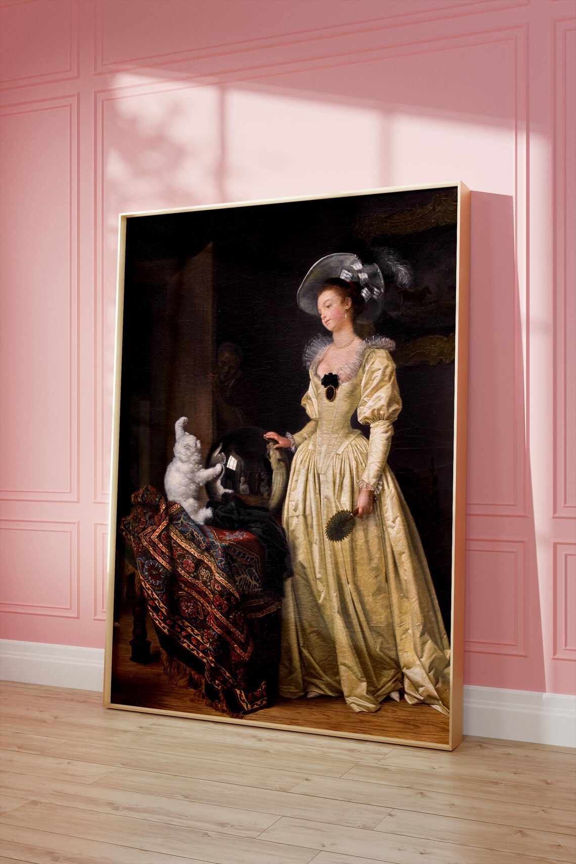 Antique Rococo Interior Woman With Cat Classic Oil Painting Poster - Image 2