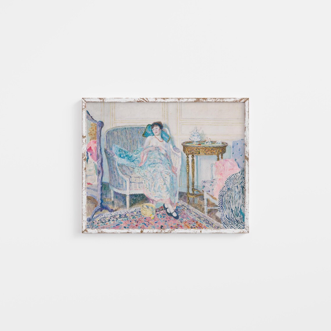 Impressionist Boudoir Interior Vintage Portrait Art Print - Image 3