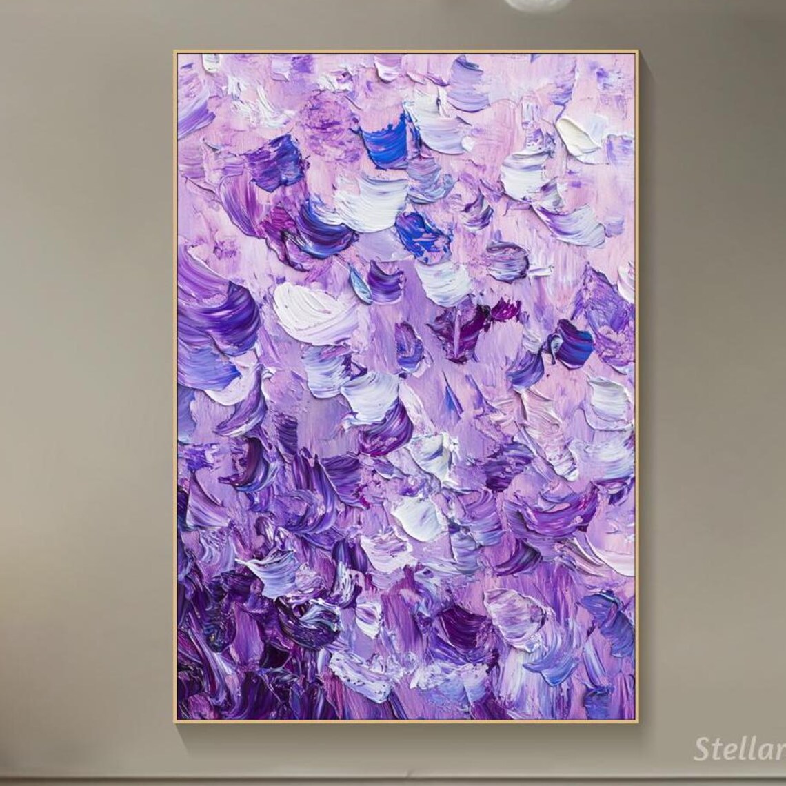 Purple Violet Abstract Palette Knife Brushstrokes Textured Wall Art