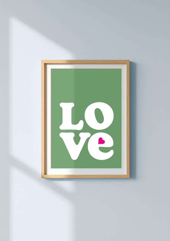 Love Retro Green Pop Art Typography Poster With Heart Accent