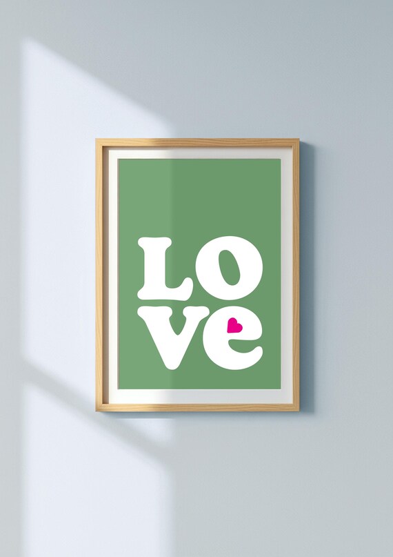 Retro Green Love Print Minimalist Pop Art